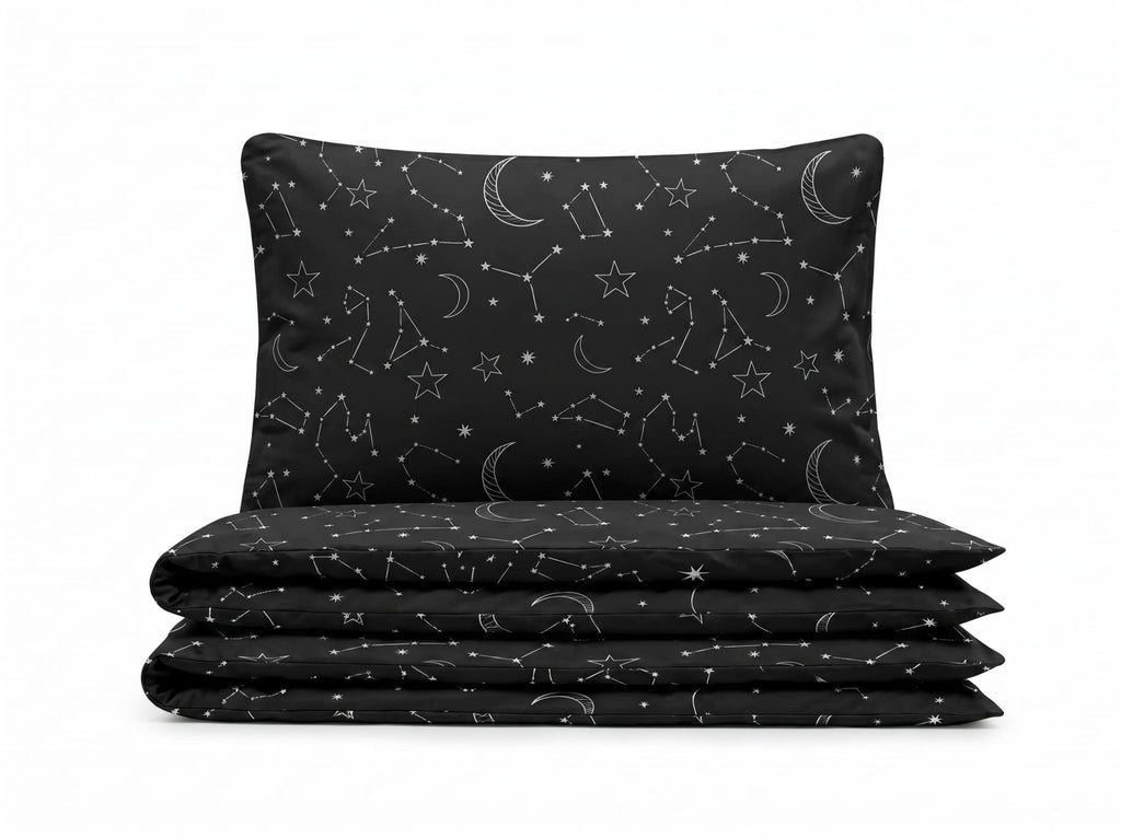 Pościel z mikrofibry czarna w księżyce i gwiazdy 160x200 3 el. Celestial Nocturne h1639 - Lunatis