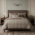 Pościel z mikrofibry dwustronna taupe beżowa kremowa w kretke 200x220 3 el. Briarwood Manor h1585 - Lunatis