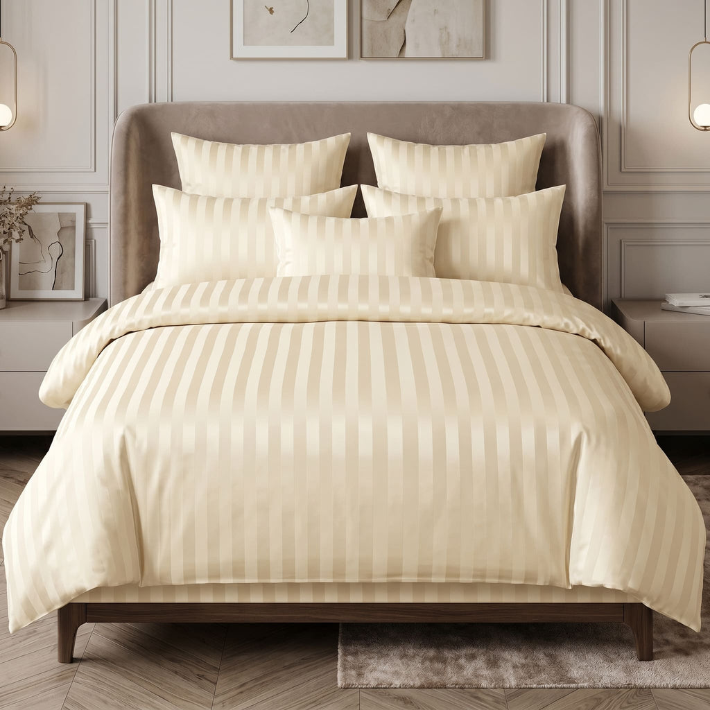 Pościel z mikrofibry kremowa w pasy 200x220 3 el. Vanilla Imperial h1610 - Lunatis