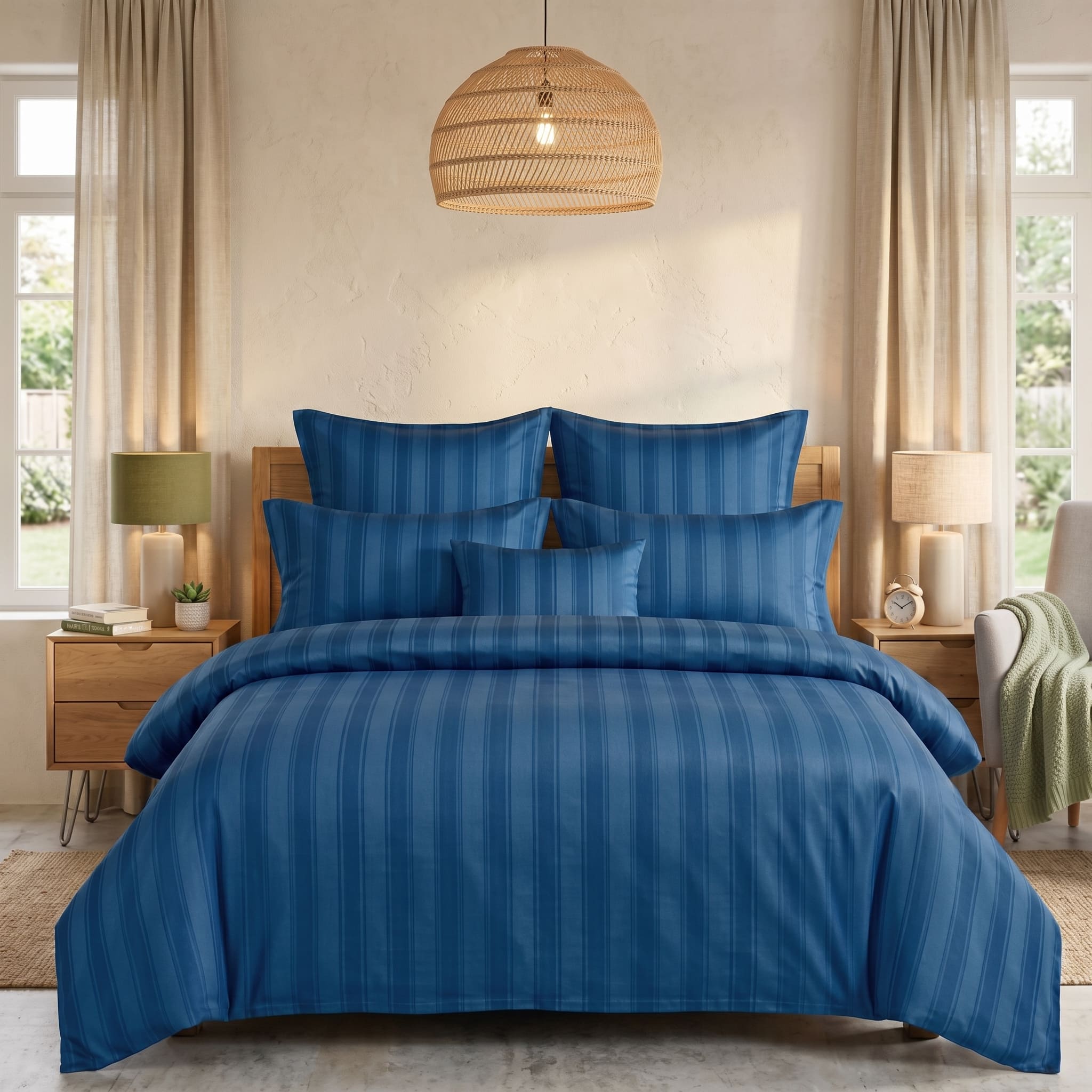 Pościel z mikrofibry niebieska w pasy 200x220 3 el. Azure Elegance h1560 - Lunatis