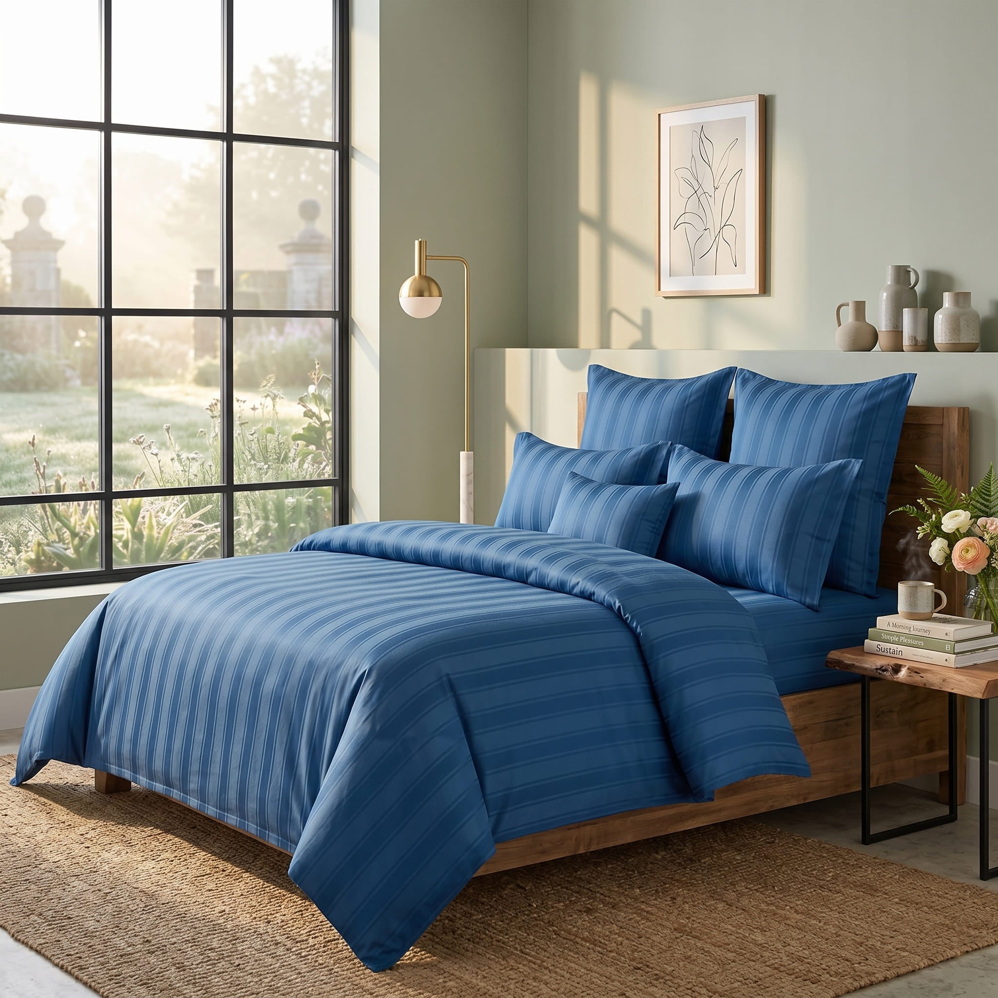 Pościel z mikrofibry niebieska w pasy 200x220 3 el. Azure Elegance h1560 - Lunatis