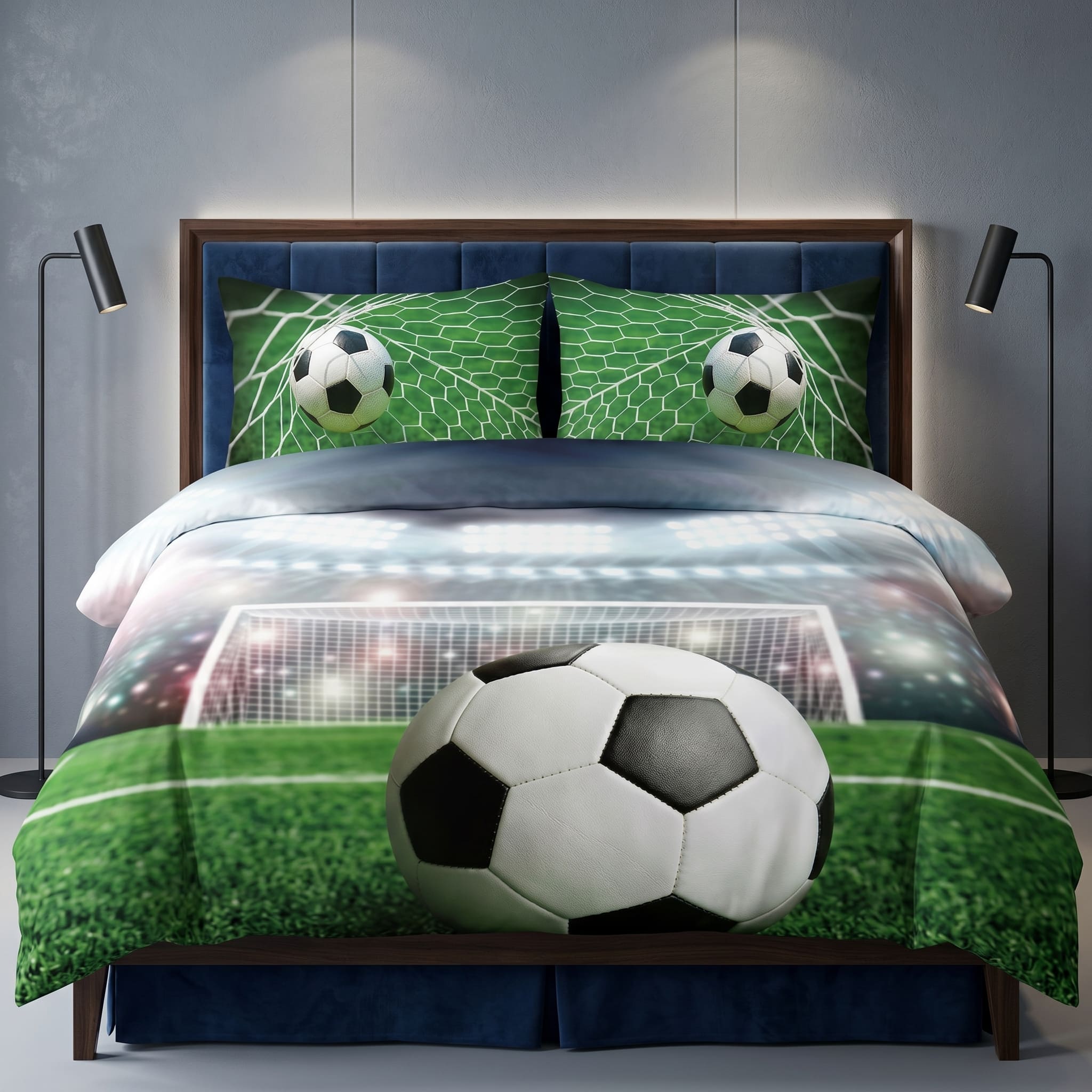 Pościel z mikrofibry piłkarska piłka nożna 160x200 4 el. z prześcieradłem Football Arena h194 - Lunatis