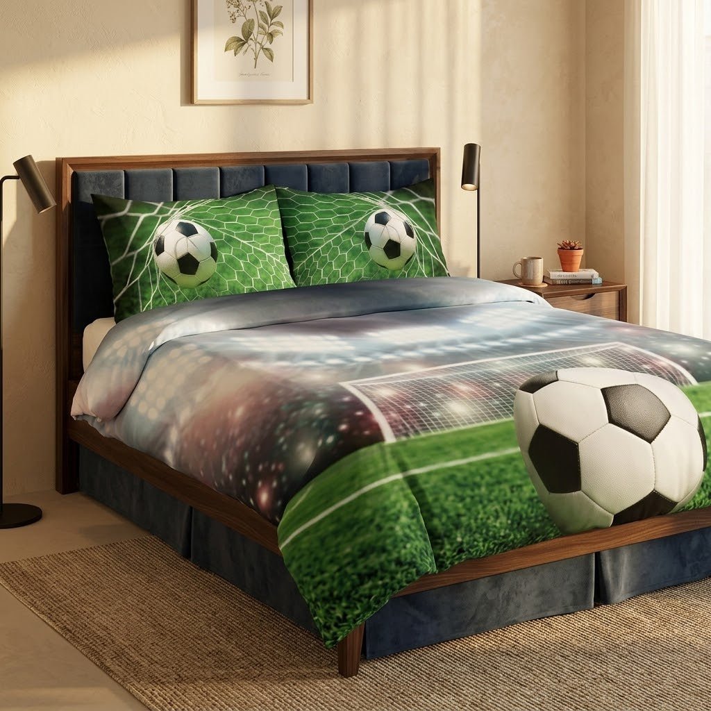 Pościel z mikrofibry piłkarska piłka nożna 160x200 4 el. z prześcieradłem Football Arena h194 - Lunatis