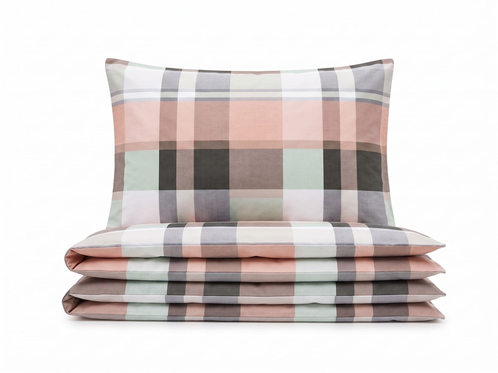 Pościel z mikrofibry różowa szara biała w krate 200x220 3 el. Blush Highland h1622 - Lunatis