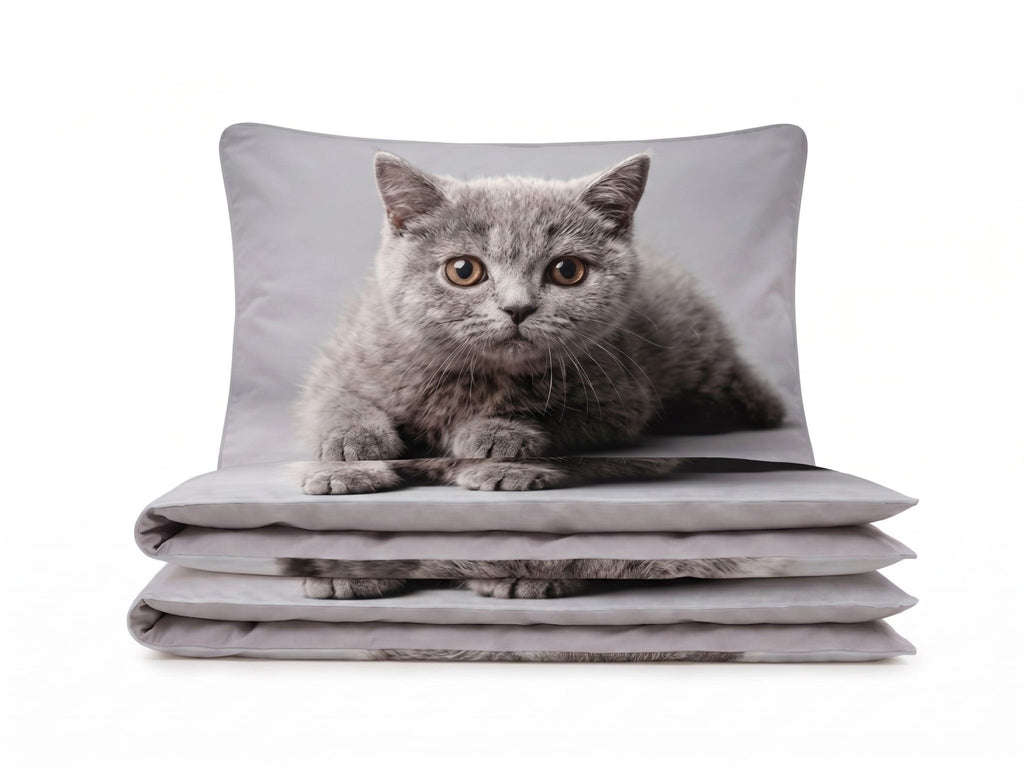 Pościel z mikrofibry szara w koty 160x200 3 el. Silver Paws h1556 - Lunatis