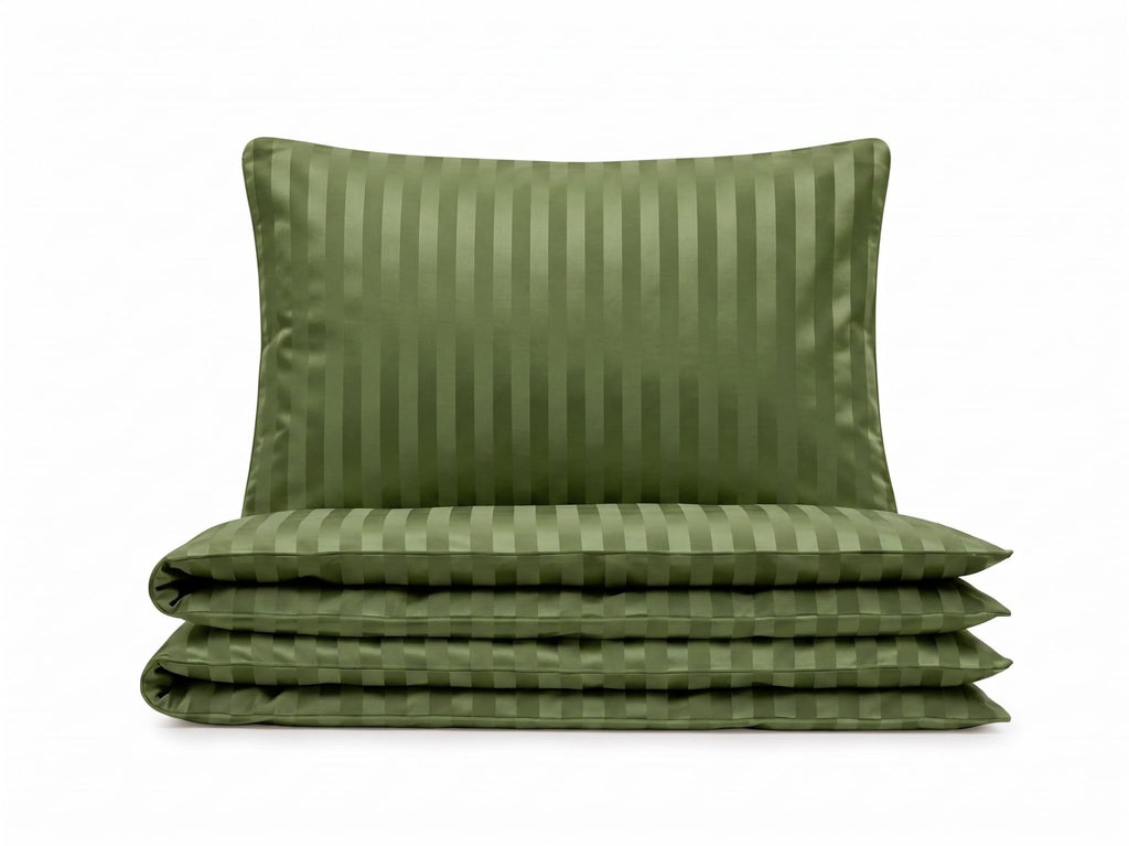 Pościel z mikrofibry zielona w pasy 200x220 3 el. Emerald Regent h1563 - Lunatis