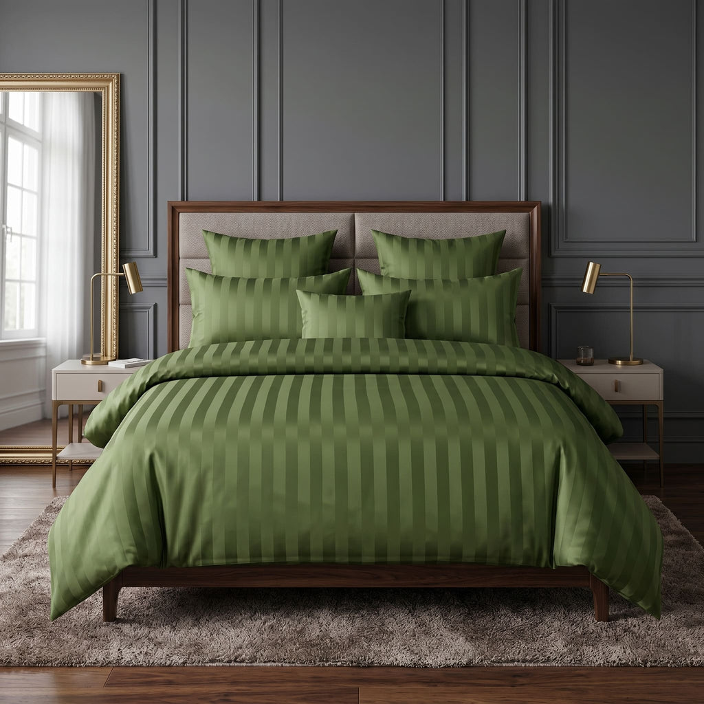 Pościel z mikrofibry zielona w pasy 200x220 3 el. Emerald Regent h1563 - Lunatis