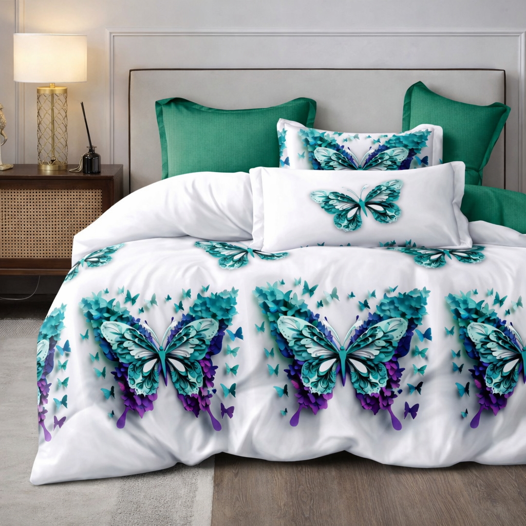 Pościel 160x200 z prześcieradłem z motylami Butterfly Mil-B68