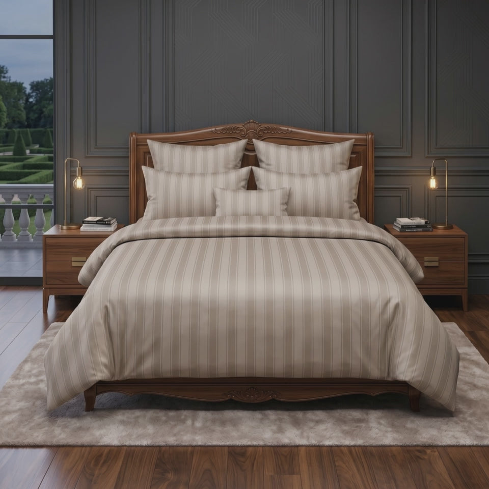 Pościel z mikrofibry beżowa w pasy 160x200 3 el. Veloura Beige h1609