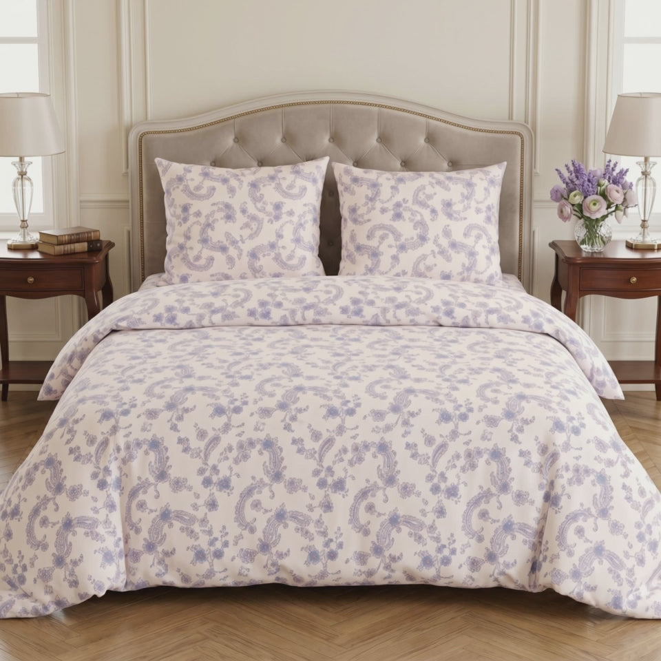 Pościel bawełniana kremowy w ornamenty 200x220 3 el. Lavande Royale m2013
