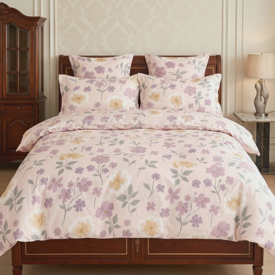 Pościel bawełniana różowy w kwiaty 200x220 3 el. Blossavia Pink m2041