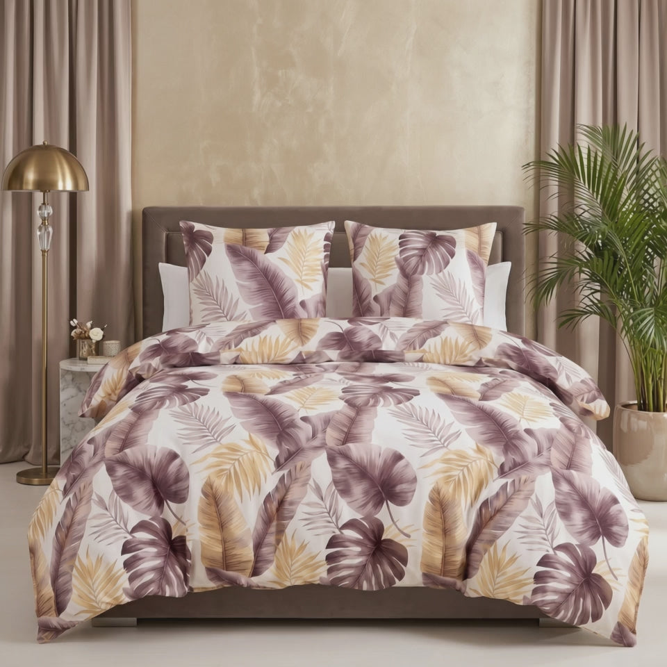 Pościel bawełniana biały w liście 200x220 3 el. Velvet Tropica m2054