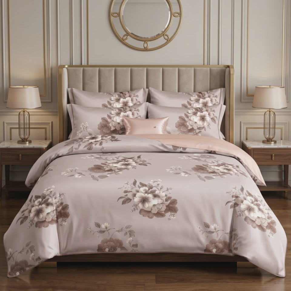 Pościel bawełniana dwustronna różowy w kwiaty 160x200 3 el. Veloura Blush m1924