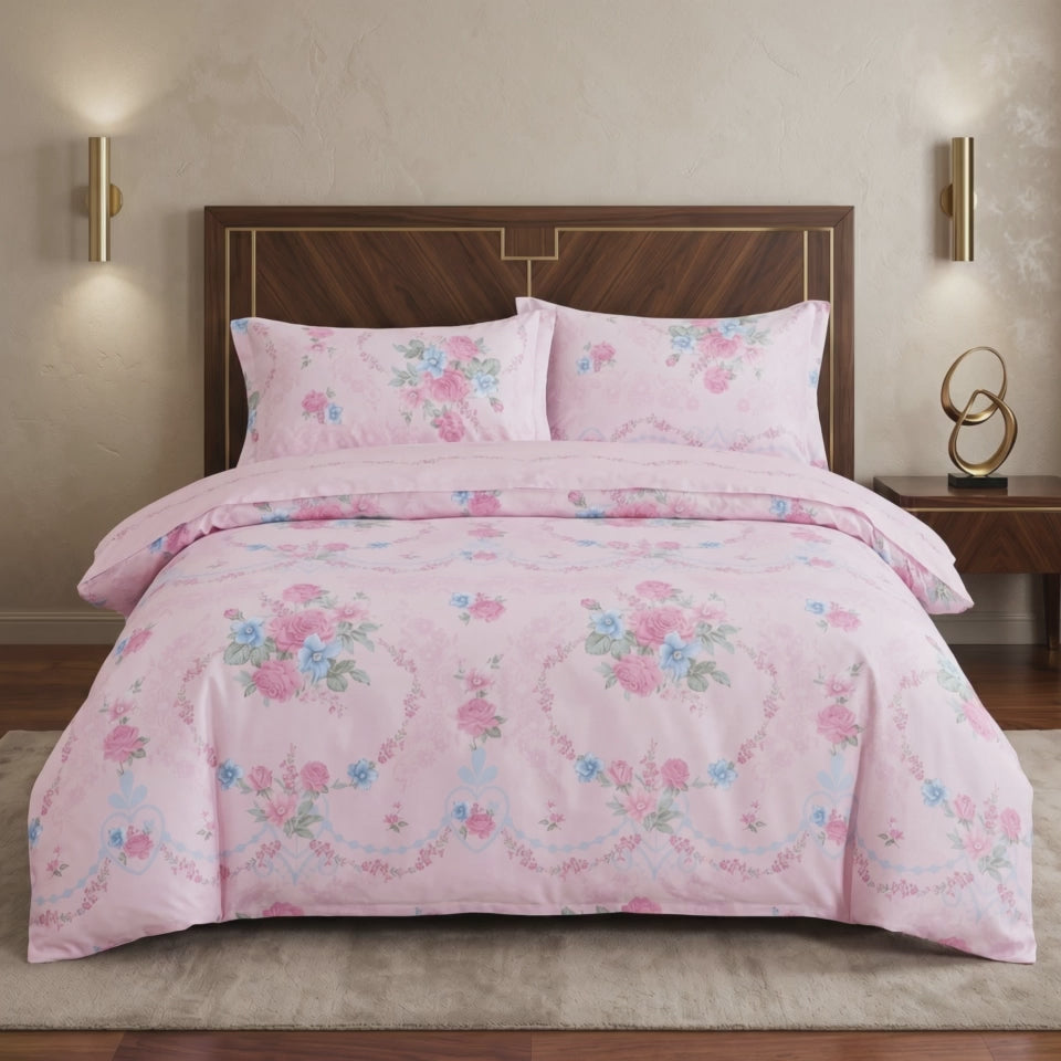 Pościel bawełniana różowy w kwiaty 160x200 3 el. Rose Garden Elegance m1904