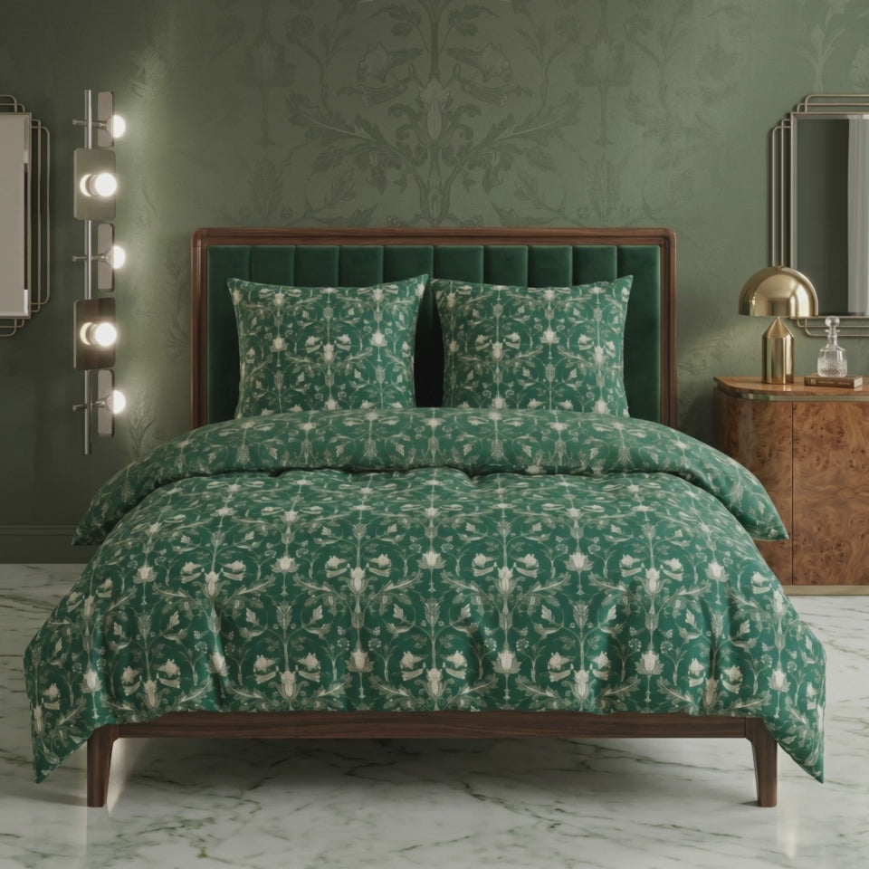 Pościel bawełniana zielony w ornamenty 160x200 3 el. Emerald Ornament m1947