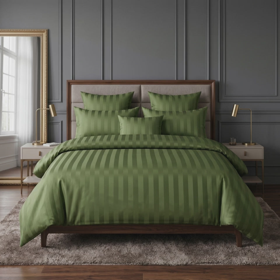 Pościel z mikrofibry zielona w pasy 140x200 2 el.  Emerald Regent h1563