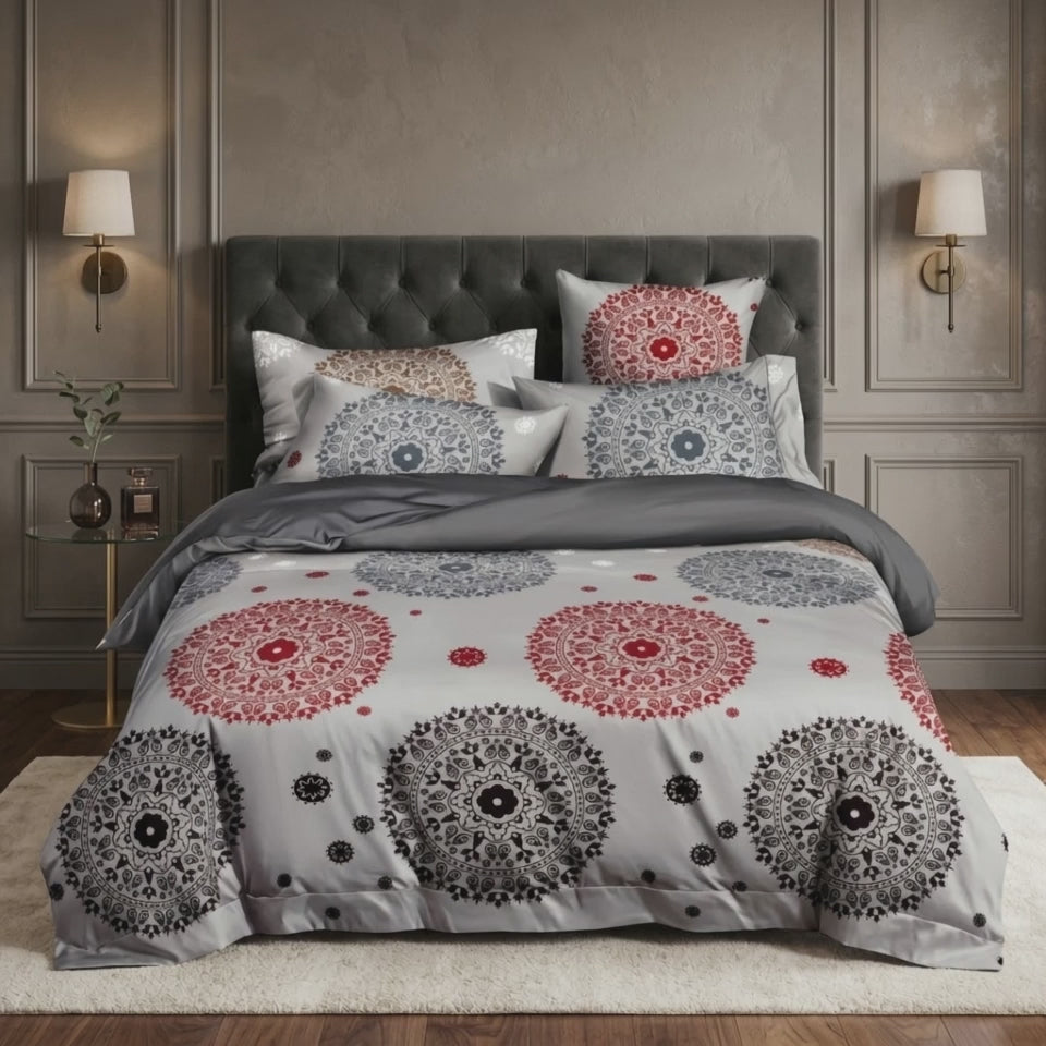 Pościel z mikrofibry dwustronna szara w mandale 160x200 3 el. Royal Mandala h1316
