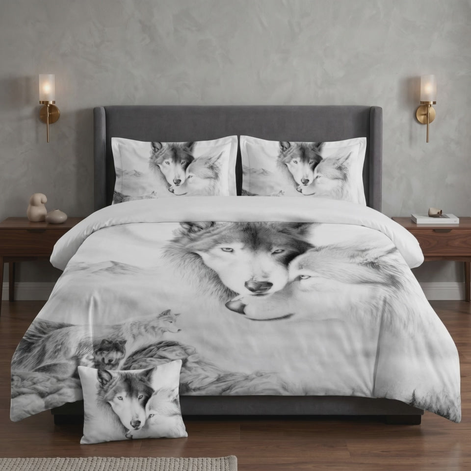 Pościel z mikrofibry dwustronna szara w wilki 140x200 2 el. Wolfheart Whisper h1513