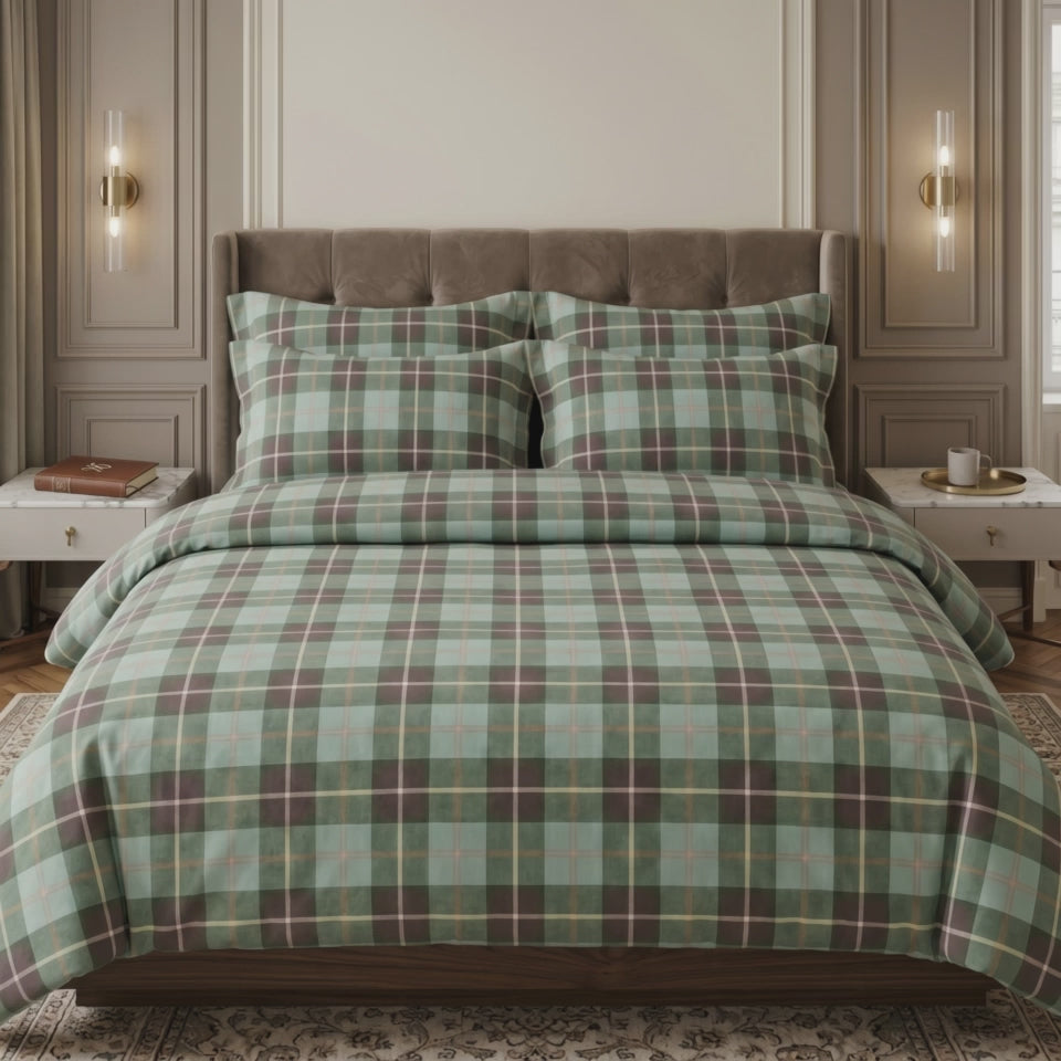 Pościel bawełniana zielony grafitowy w kratkę 160x200 3 el. Emerald Tartan m2001