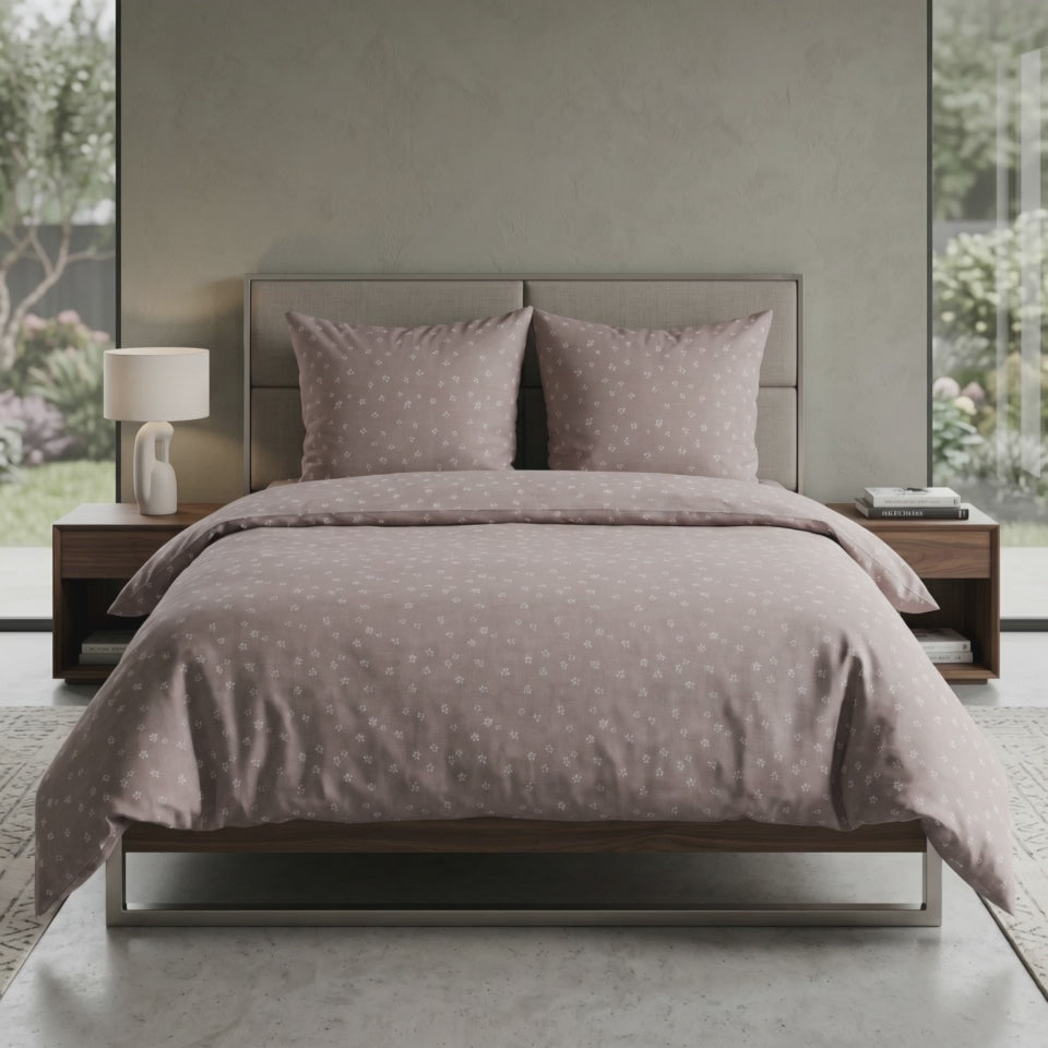 Pościel bawełniana taupe w kwiaty 200x220 3 el. Dusty Whisper m2060