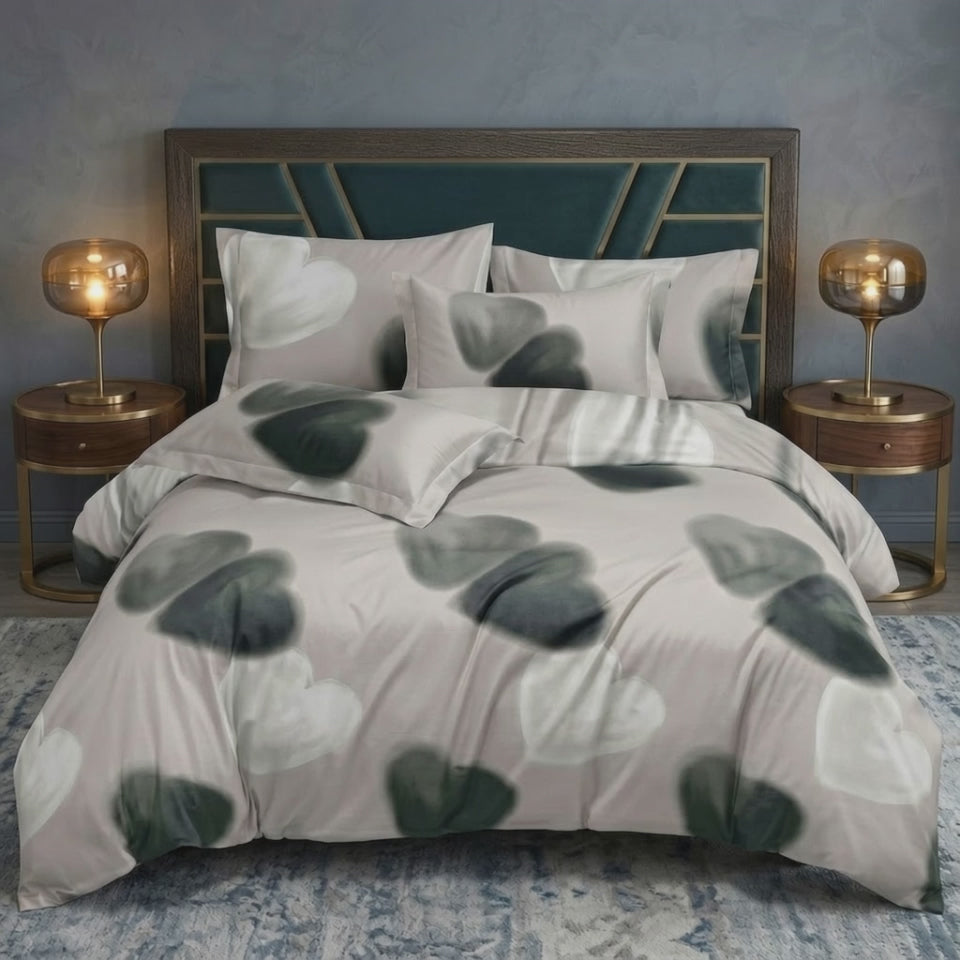 Pościel bawełniana szary w serca 200x220 3 el. Velvet Hearts m1929