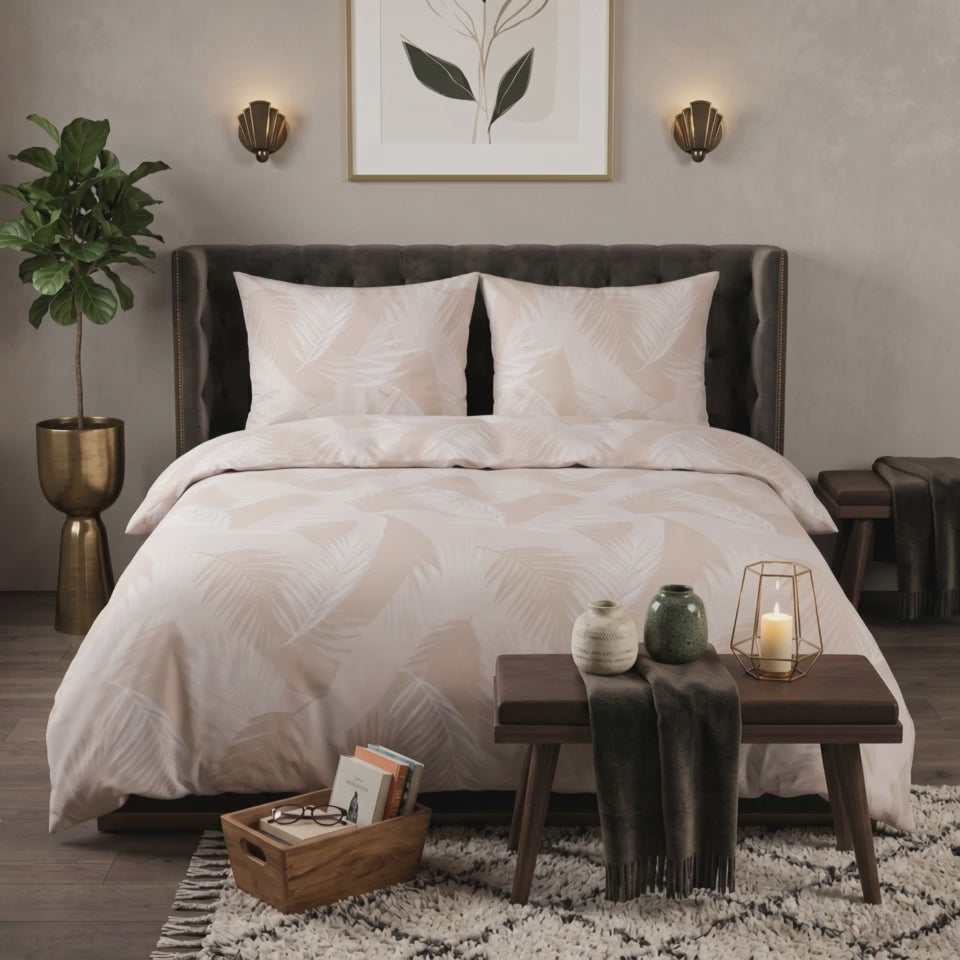 Pościel bawełniana beżowy w liście 200x220 3 el. Veloura Bliss m2045