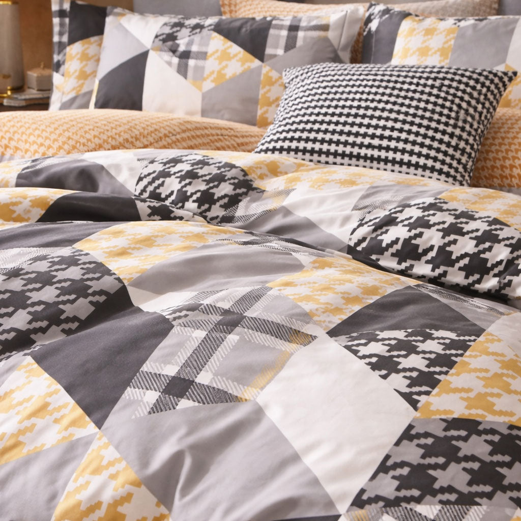 Pościel bawełniana szaro pomarańczowa dwukolorowa we wzorki geometryczna Fixly 160x200 3 el. Mil-X02