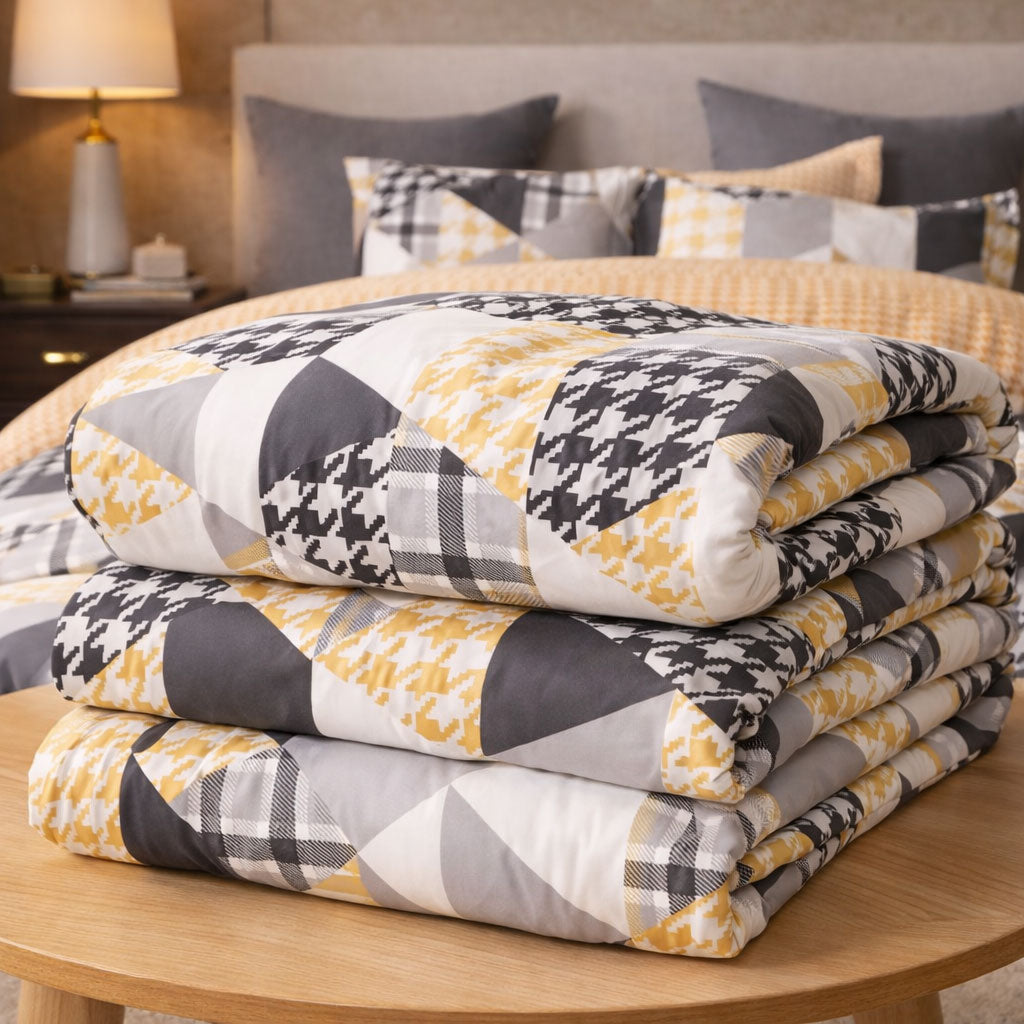 Pościel bawełniana szaro pomarańczowa dwukolorowa we wzorki geometryczna Fixly 200x220 3 el. Mil-X02