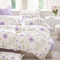Pościel bawełniana biało-fioletowa w kwiaty dwukolorowa Trixi 160x200 3 el. Mil-X03