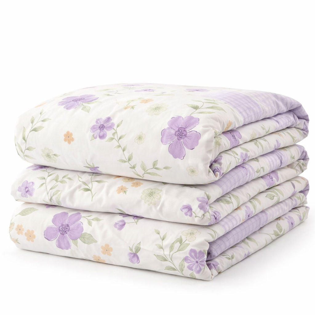 Pościel bawełniana biało-fioletowa w kwiaty dwukolorowa Trixi 160x200 3 el. Mil-X03