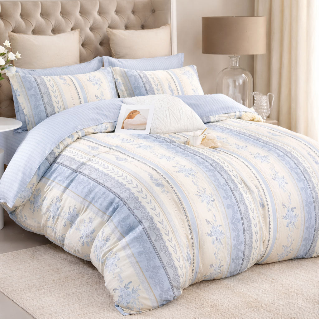 Pościel bawełniana dwustronna w pasy kwiatowe Giller 200x220 3 el. Mil-X15