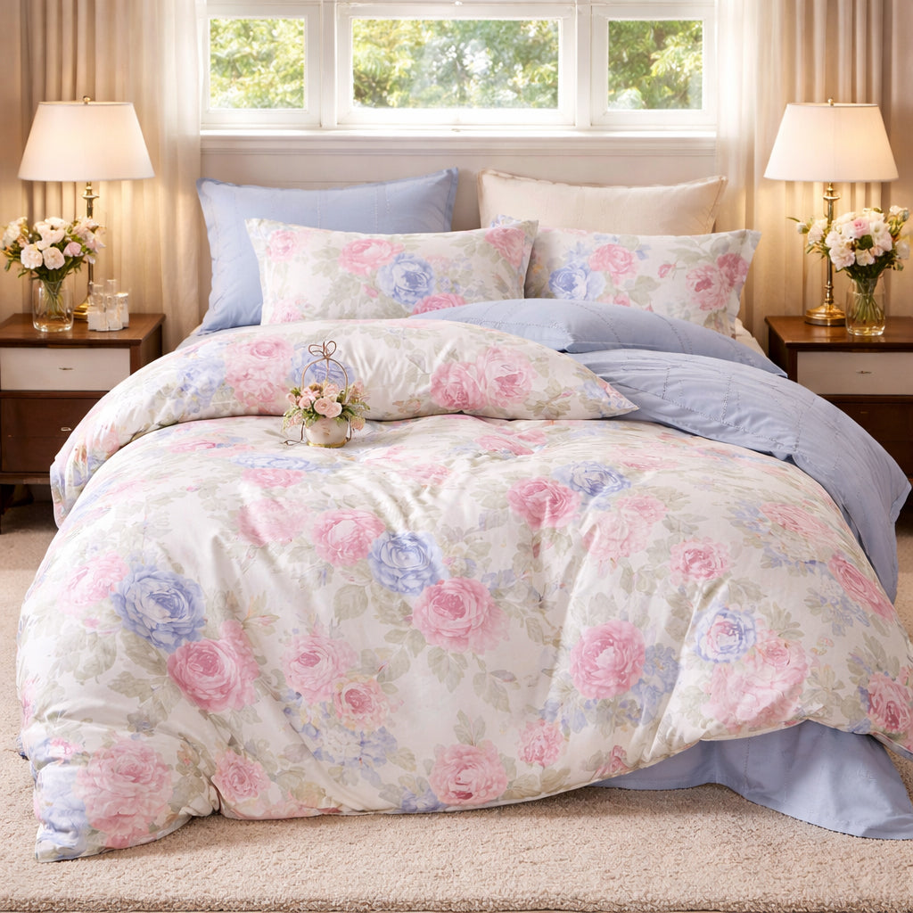 Pościel bawełniana jasno różowo niebieska Hills 200x220 3 el. Mil-X19