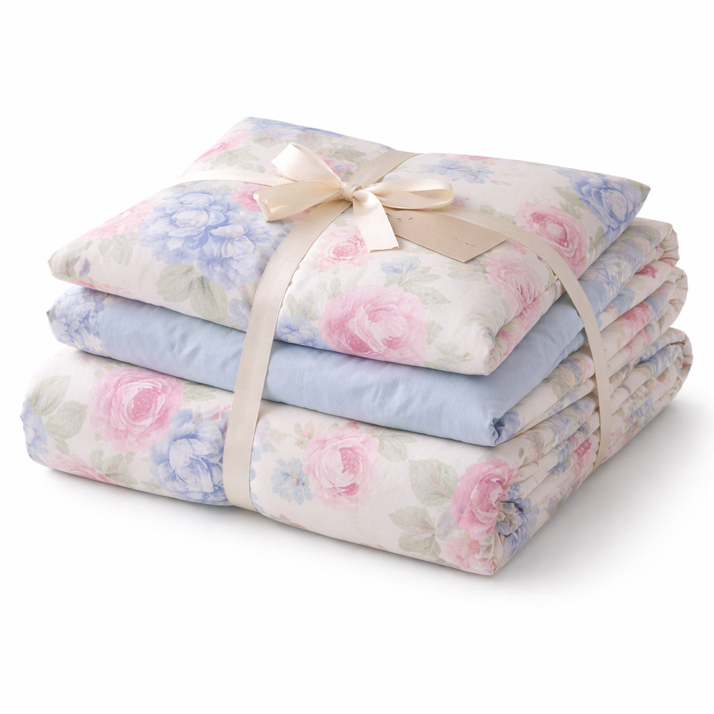 Pościel bawełniana jasno różowo niebieska Hills 200x220 3 el. Mil-X19