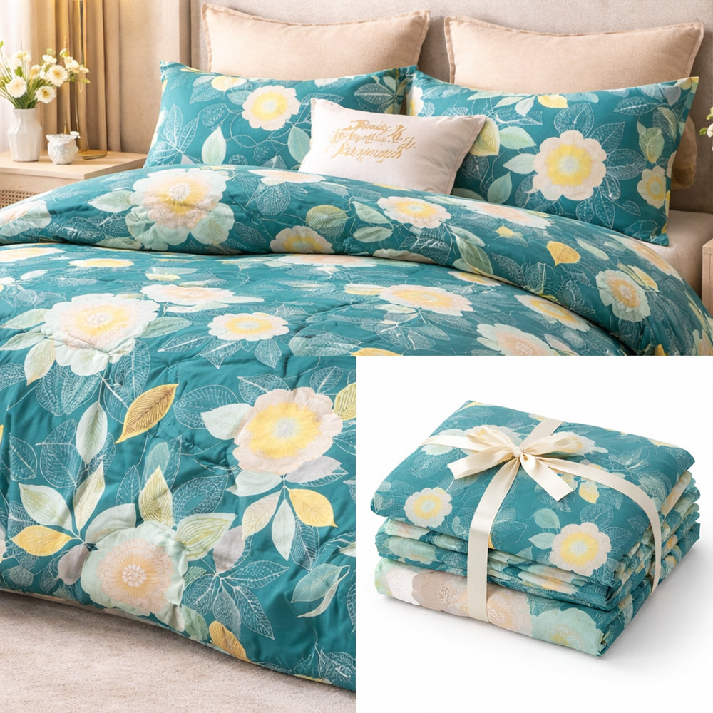 Pościel bawełniana w liście i kwiaty Leaf 160x200 3 el. Mil-X27