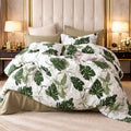Pościel bawełniana biała zielona Monstera 200x220 3 el. Mil-X28